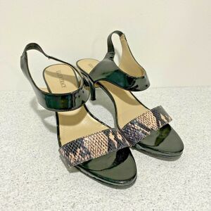 Ellen Tracy 9M black patent & snakeskin shoes 'Vinnie' sandals dressy high heels